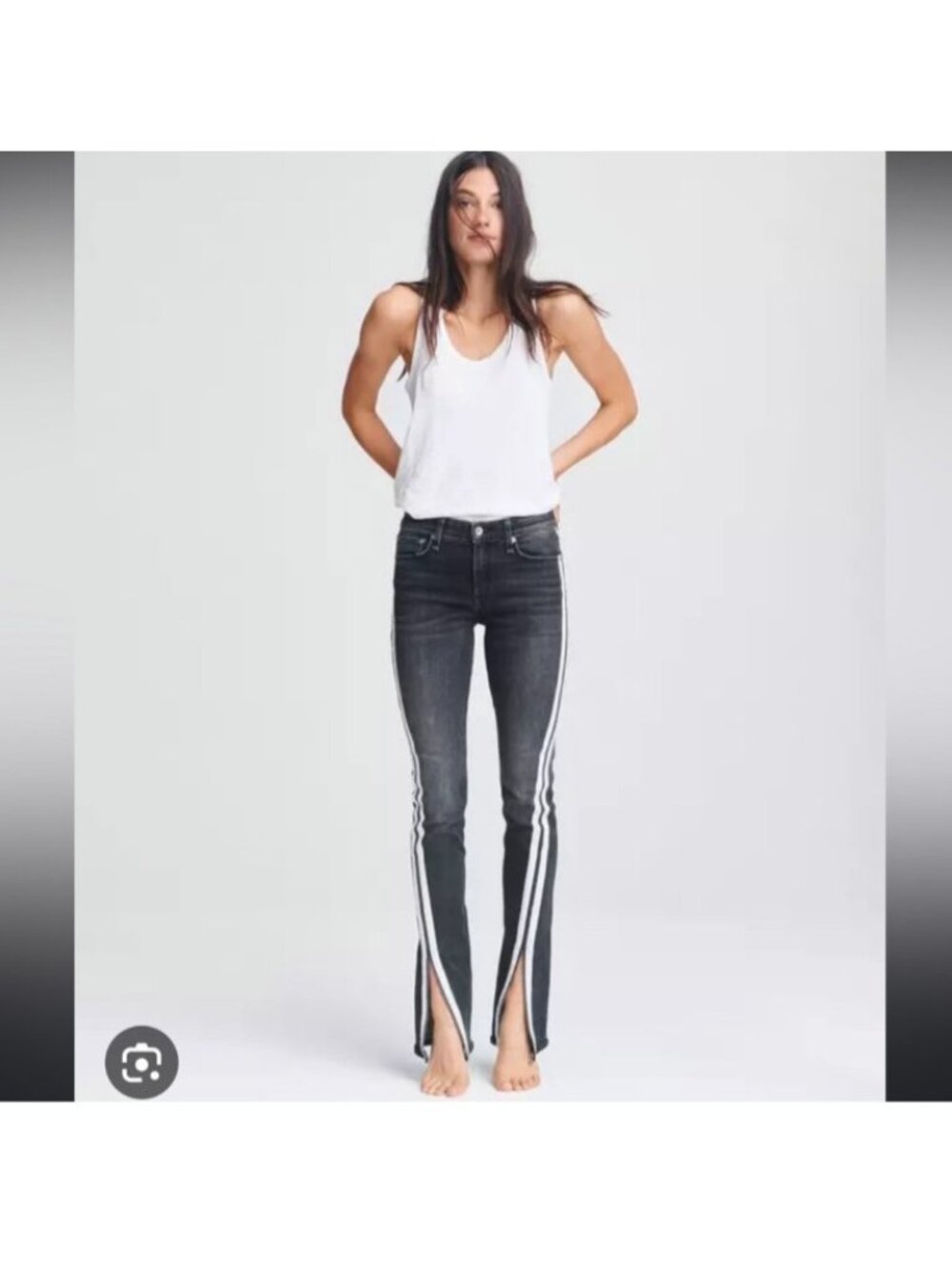 Rag & Bone Cate Mid Rise Flare Jeans Racer Stripe Womens 25 Black Wash